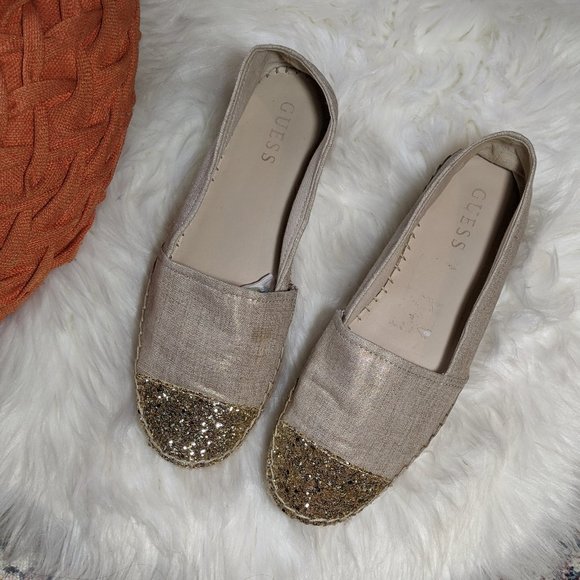 Guess Shoes - Guess Gold Glitter Espadrille Tan 8.5